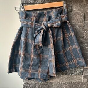 Lush High Paperbag Waist Plaid Shorts